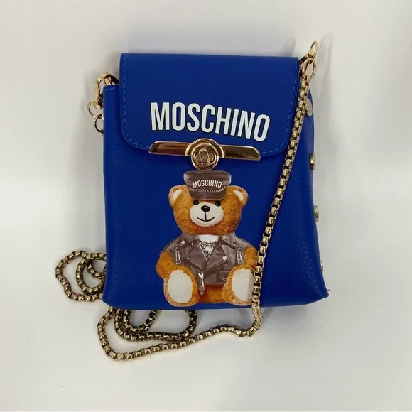 Women’s Royal Blue Teddy Bear Bag with Gold Chain - Picture 1 of 7
